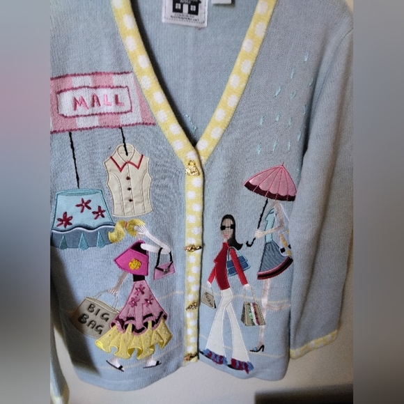 Storybook Knits Women's Shopping Mall Embroidered Cardigan Sweater - Picture 3 of 7